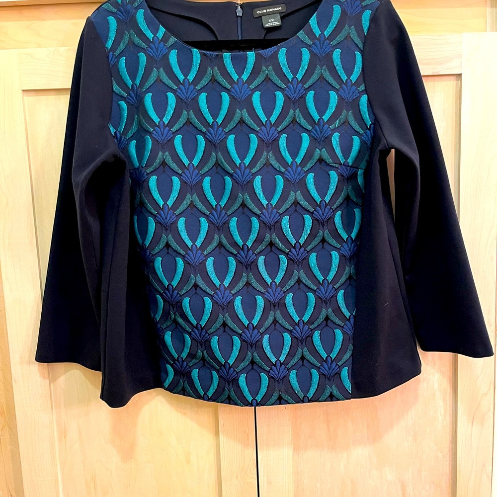Club Monaco Embroidered Top with 3/4 Sleeves